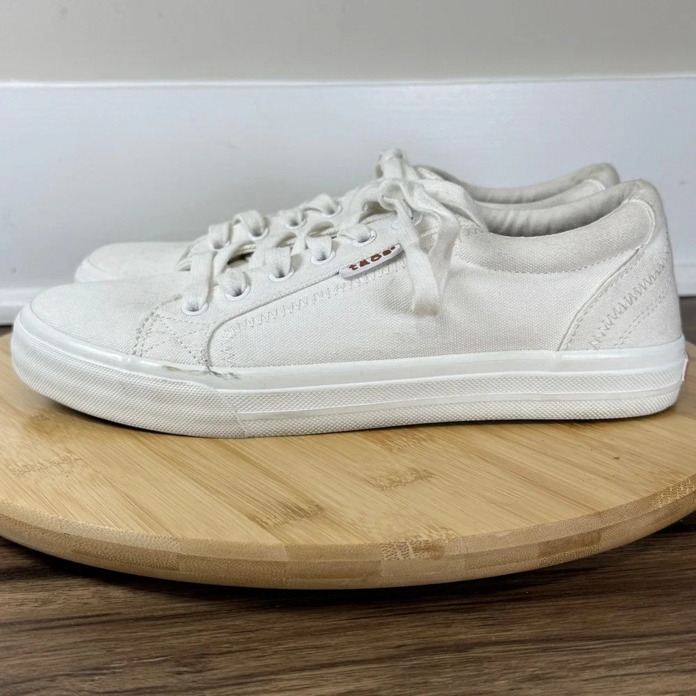Taos Plim Soul Sneaker Womens 8.5 White Canvas Lace Up PLS-13644 Coastal Travel